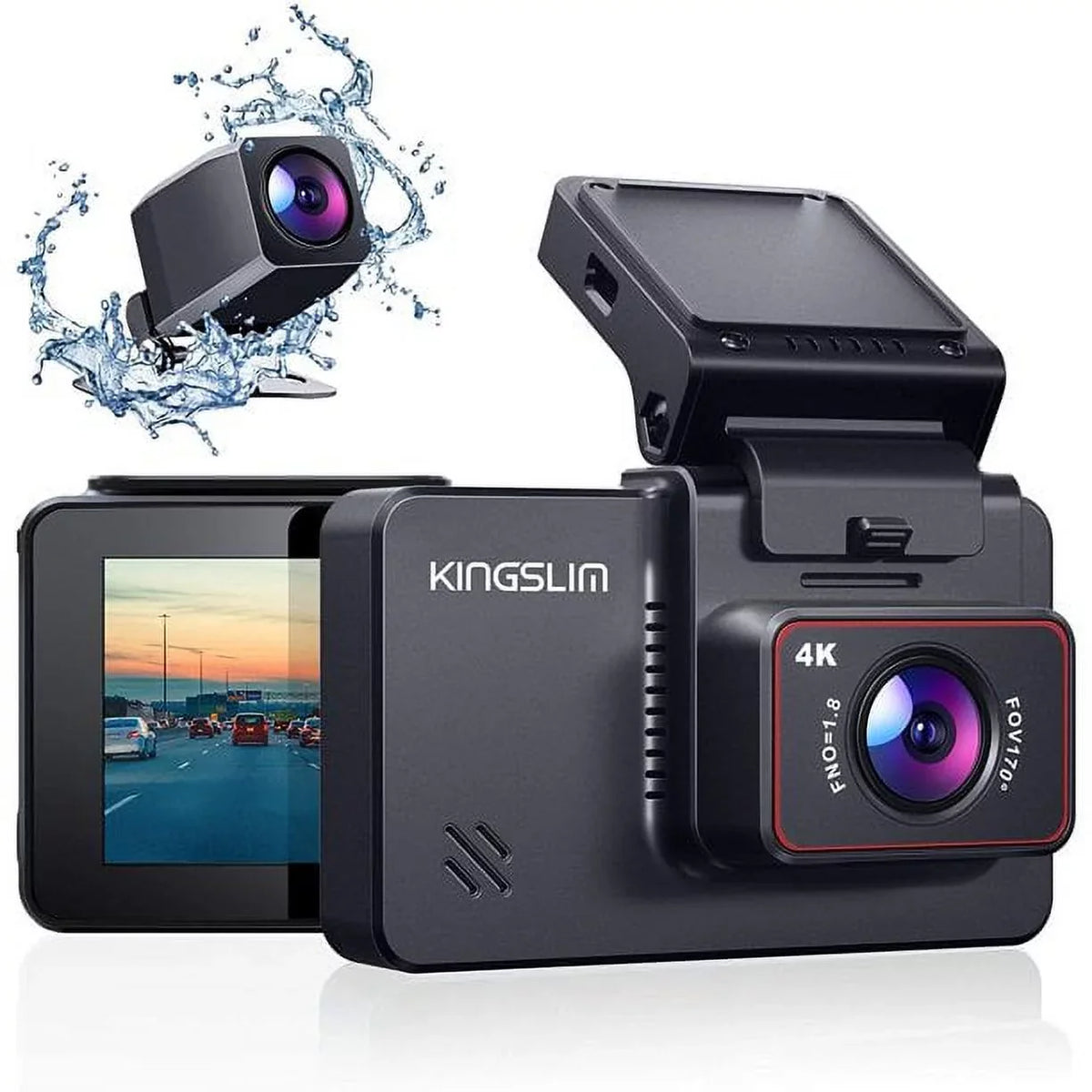 Cars Inch Dash KINGSLIM D4 Cam, 3 Rear 4K for Support IPS with Front 1080P Dual Max and Screen, & 256GB Camera