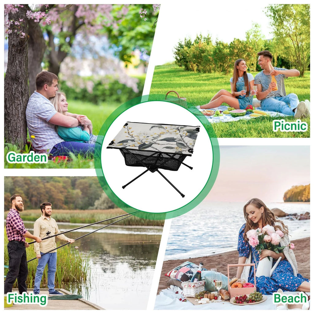 Flowers Jasmine Portable with Fishing BBQ Bag Outdoor Storage for Hiking Table Picnic Table Table Compact Beach Blooming Foldable Camping