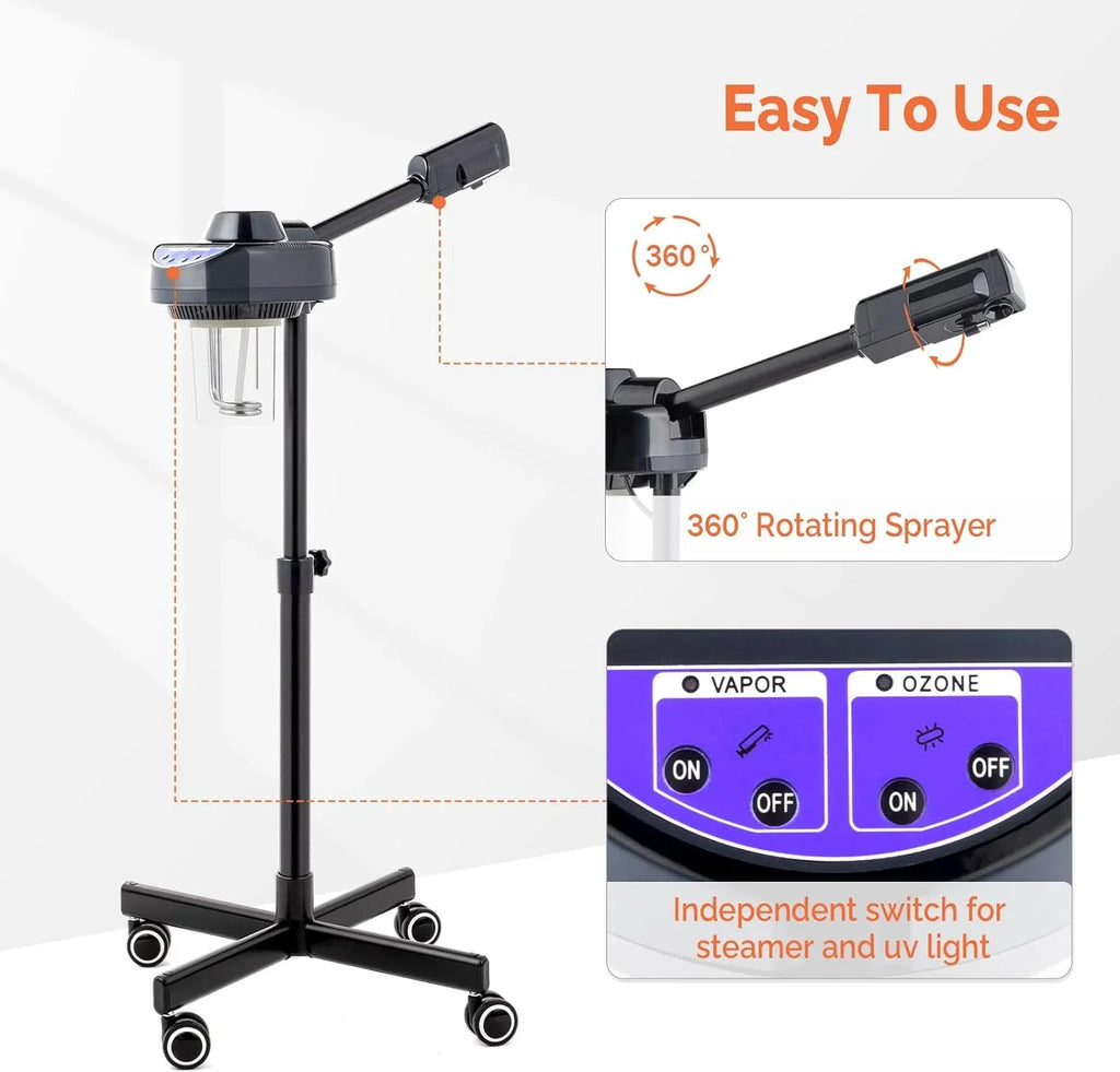 Spa Deep Steamer, with Home, Steamer Professional Face Hot Beauty Cleaning Mist Care Rotatable Skin Steamer Ozone Salon Personal Facial for Sprayer, Esthetician