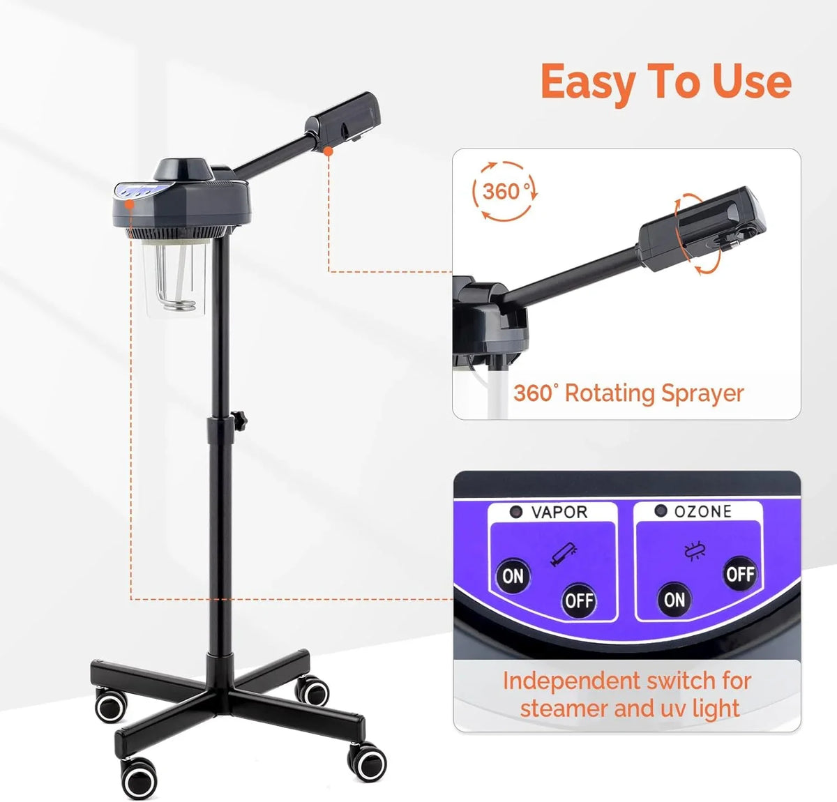 Spa Deep Steamer, with Home, Steamer Professional Face Hot Beauty Cleaning Mist Care Rotatable Skin Steamer Ozone Salon Personal Facial for Sprayer, Esthetician