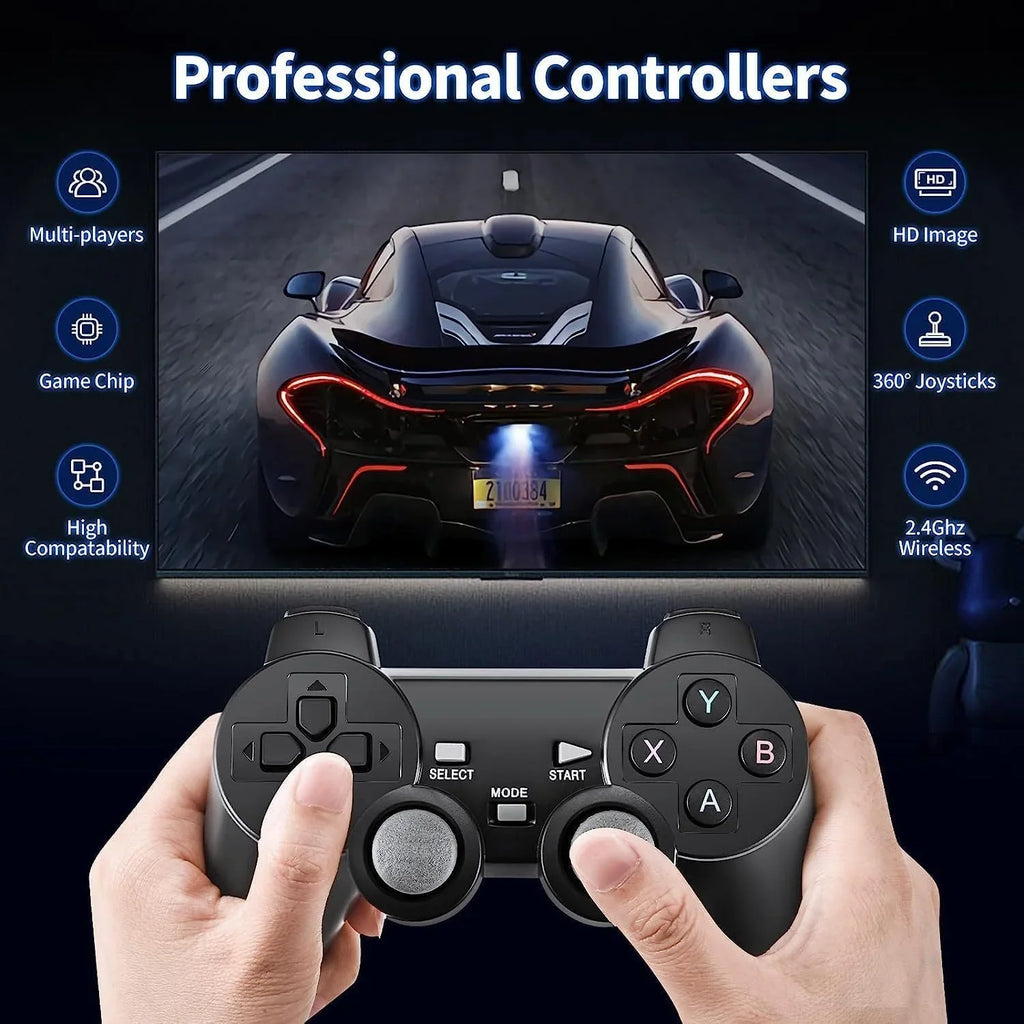 Game 2.4G Nostalgia Controllers(64G) Output,9 Retro Emulators,with Video Console, 20000+ Games,4K Wireless Game Play Retro Stick Game Play Classic Built HD and Stick Stick,Plug Dual Game,Wireless in