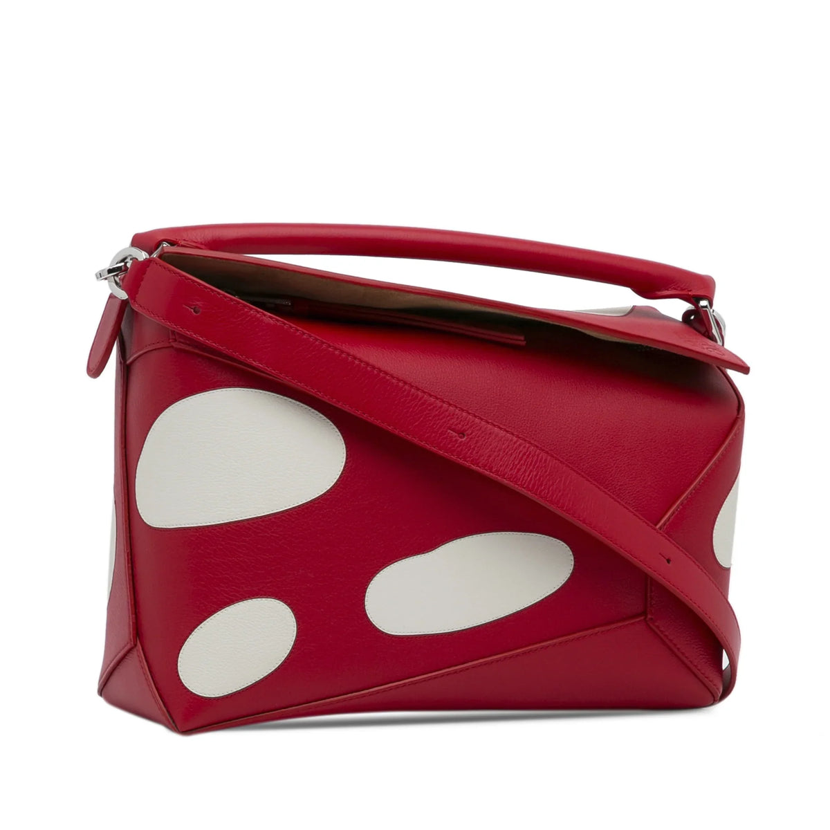 Authenticated (Good) Unisex Red LOEWE Mushroom Small Puzzle Pre-Owned Satchel Edge Leather Calf