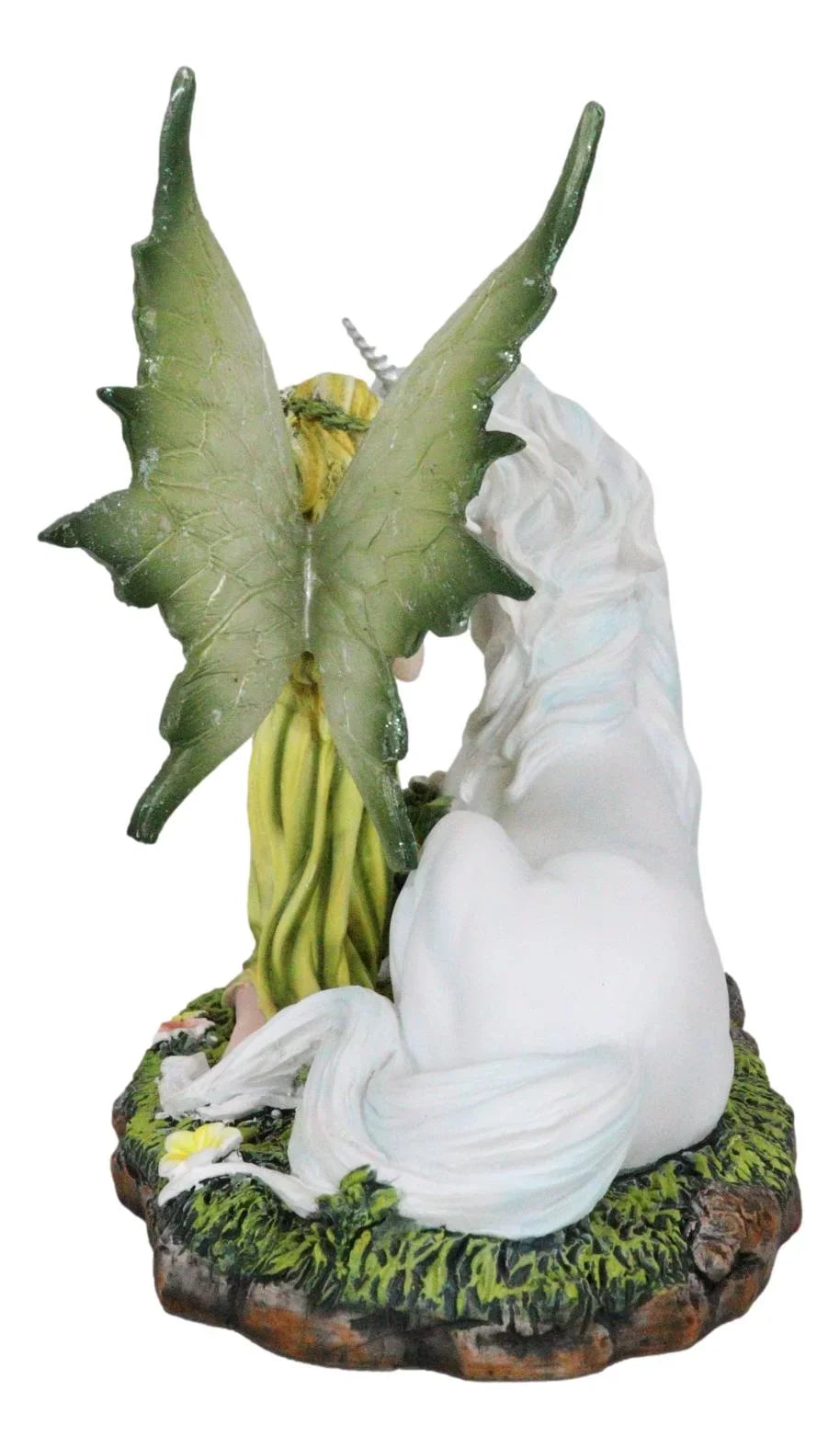 White Figurine Decor Gaia 7"L Rare Unicorn With Green Floral Statue Fairy Earth