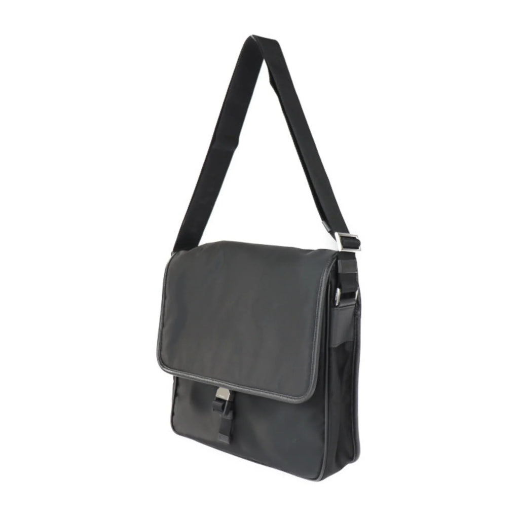 Prada Pre-Owned PRADA metal leather messenger logo (Good) triangle silver black bag 2VD951 mark shoulder fittings nylon
