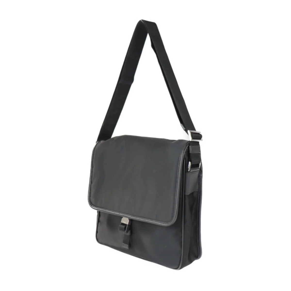 Prada Pre-Owned PRADA metal leather messenger logo (Good) triangle silver black bag 2VD951 mark shoulder fittings nylon