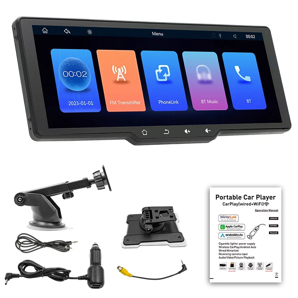 Camcorder, Player， Control APP Portable Car CarPlay, Auto Mobilephone Video Recorder, Wireless 10.26in Car Camera, Car Multi-language Rearview Apexeon