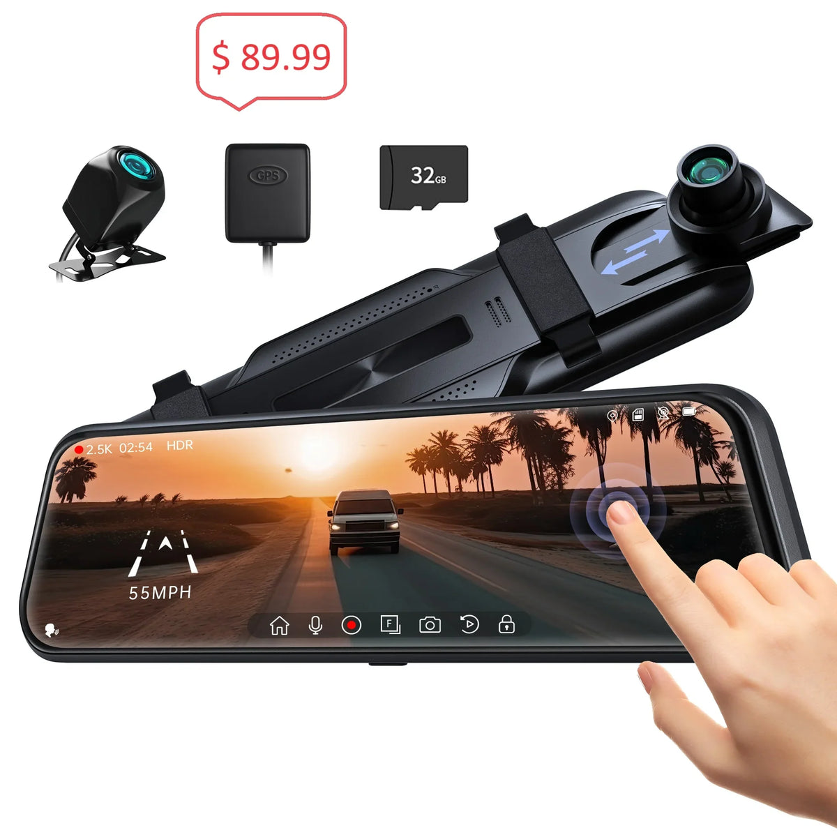 Dash Voice w/ADAS include Cam, Camera with Pelsee Mirror Parking 2.5K Vision, and Cars&Trucks, Free Rear for Mode, 24H Night Monitor Smart 10" Mirror Control, Assistant 32GB Driving BSD Card View
