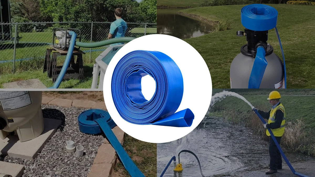 Pool Premium Lay and Chemical Weather x Flat 50' PVC Filter Discharge Backwash Clamps Hose Swimming 2'' BENTISM Blue Hose Resistant with