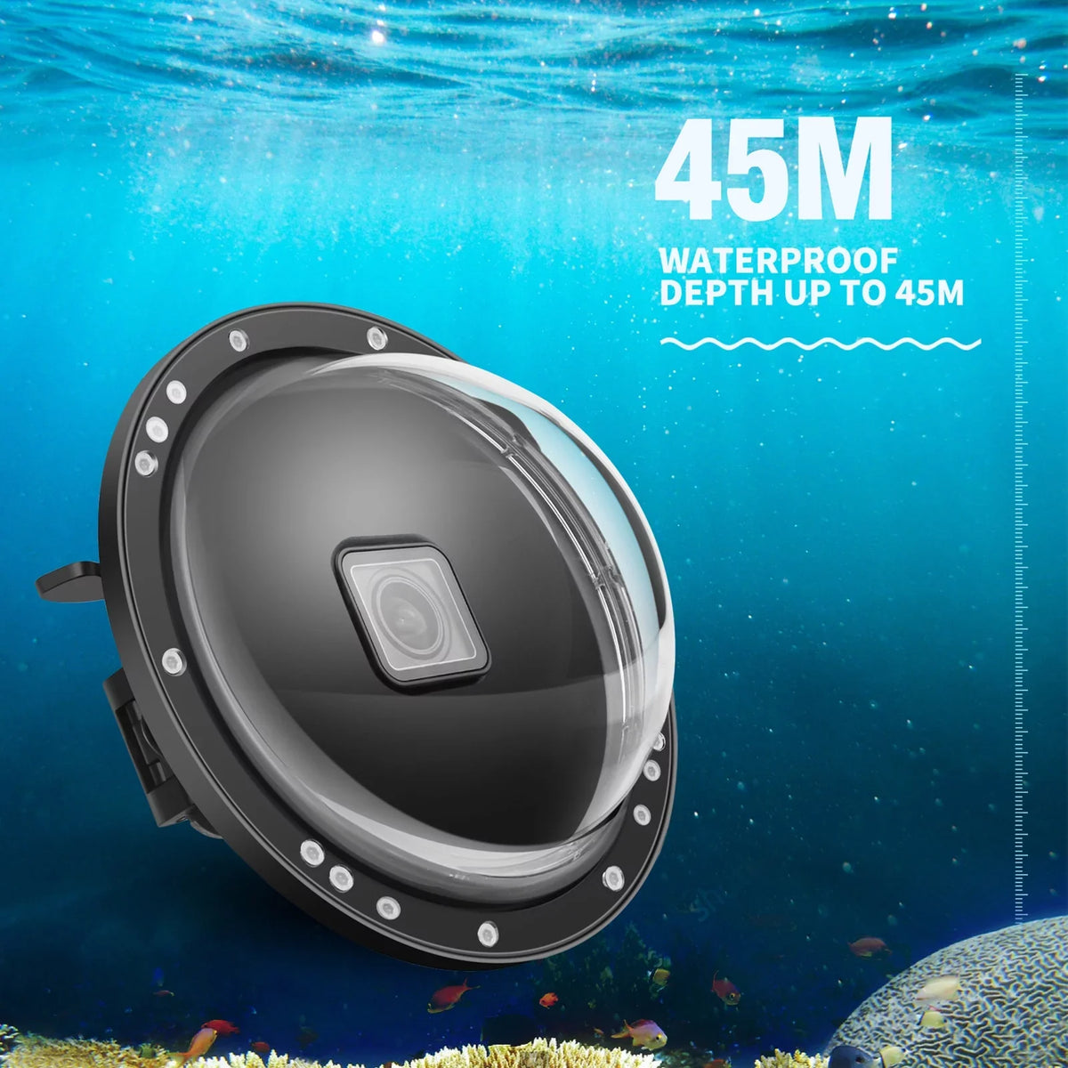 10SHOOT Port and Handle, 45m Dual Dome 180° XTGP559, Wide Black 9 Case Waterproof, for Waterproof Angle