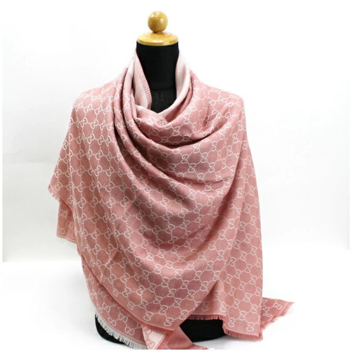 large GG ladies GUCCI Gucci wool shawl pink (Good) silk stole Pre-Owned pattern