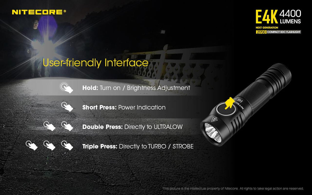generation - Light Combo: E4K w/Tip 4400 Lumens Flashlight Keychain Copper NITECORE -360 Lumens Next