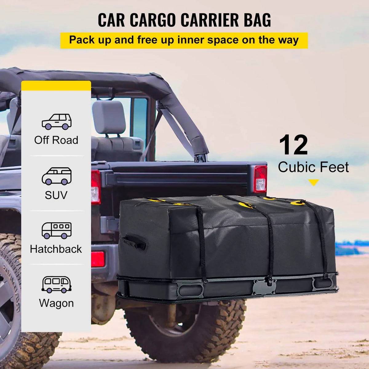 for Heavy Straps, Bag Hitch Cargo Cargo Hitch Cubic Reinforced Truck 48"x20"x22" Feet), 840D Carrier Fits Waterproof Hitch (12 Car Vans SUV PVC, with Basket BENTISM Carrier Bag, Duty