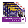 4 24x24x1 Air Filter, 1500 MPR Filtrete Allergen Filters Advanced MERV Reduction, 12,