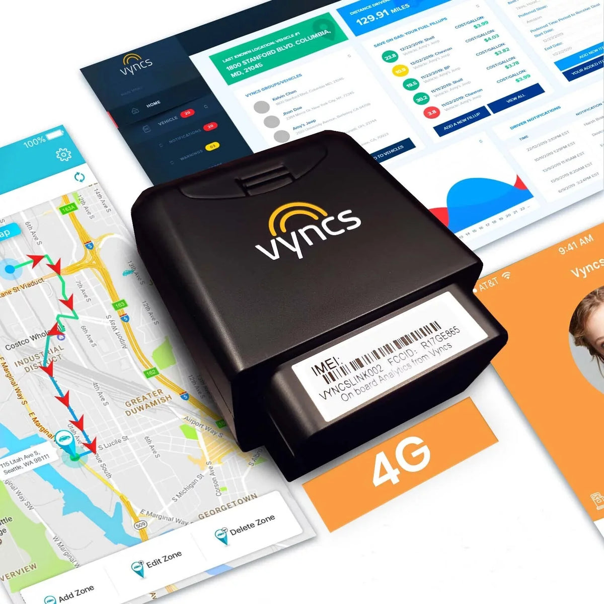 Trips, Safety Time 1 Plan, Fee, Free LTE Year Fuel Emission Fleet Driver Monthly Vehicle OBD, Vyncs GPS No Real Diagnostics, Report Tracking, Alerts, Data SIM, Tracker Report, Car/Truck Fleet: 4G