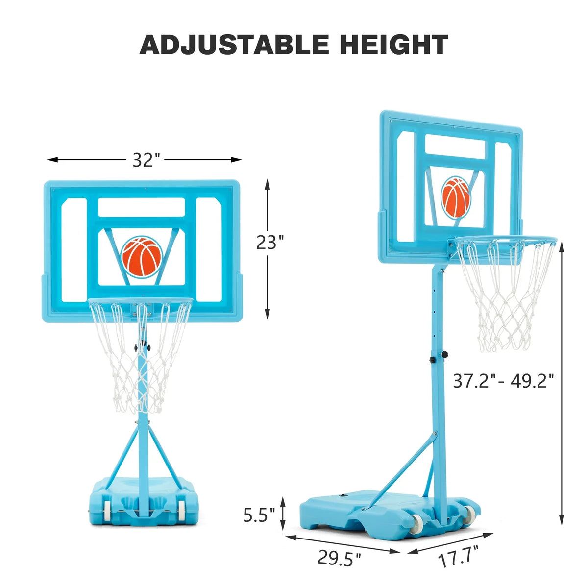 Ball, 44" Danrelax Basketball Backboard, Blue Hoop with 32"x23" 5 Size Pool PVC