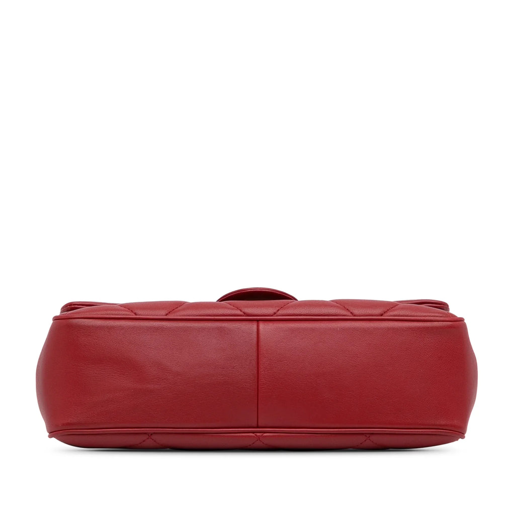Lambskin Small (Good) Satchel Authenticated Red Flap Unisex Bag Chanel Leather Carry Easy Pre-Owned