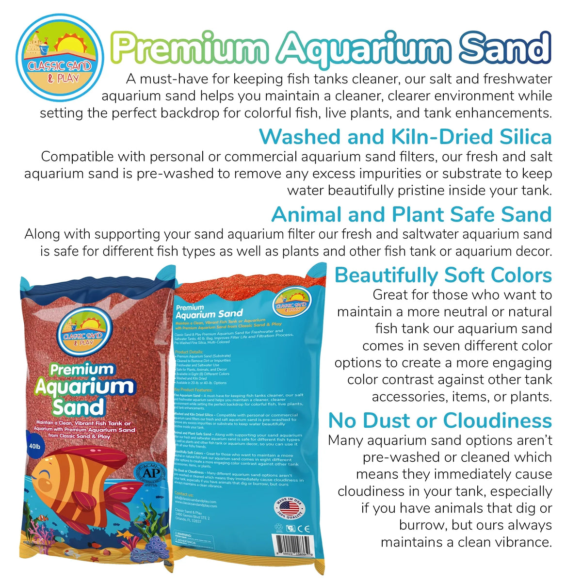 SAND PLAY lb. Sand Tanks, Natural Aquarium and CLASSIC Orange Freshwater for Saltwater 40 &