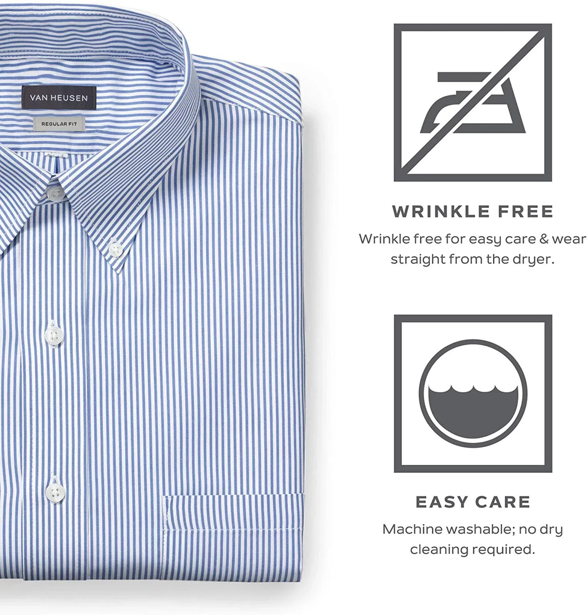 Grey Sleeve 16.5 Dress Shirt Van Stripe Pinpoint Iced Fit Mens Neck Regular Heusen 34-35