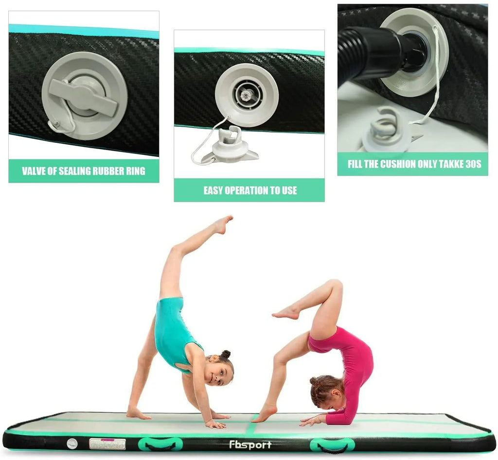 FBSPORT Exercise Material 20ft Mat, Track Green Air Mat, Carbon Tumbling Mint Fiber Gymnastic Inflatbale