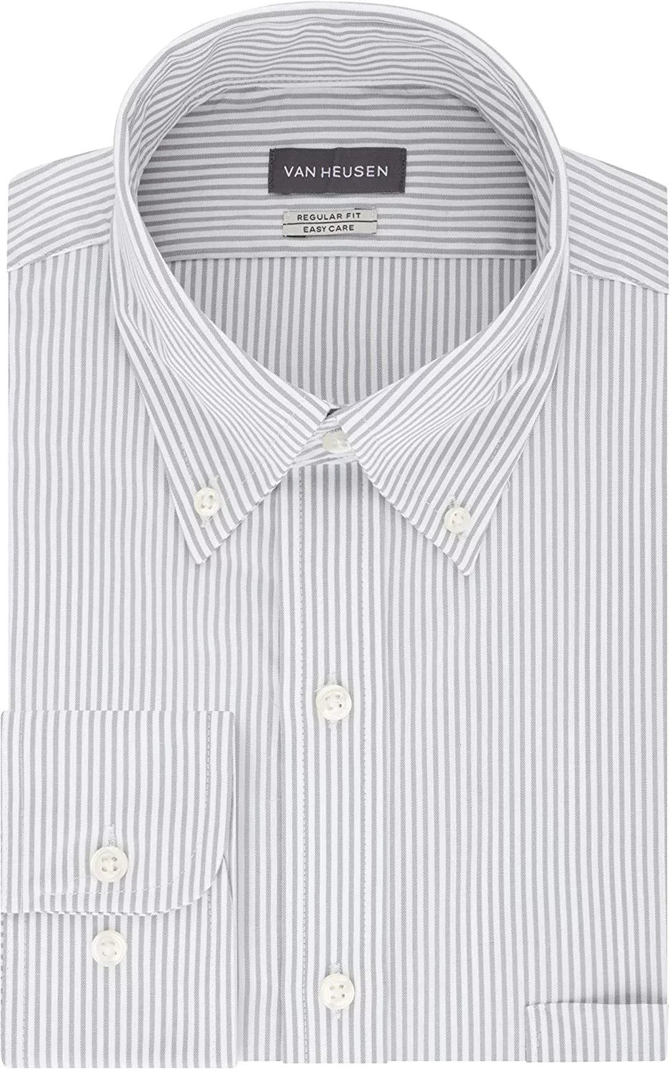 Grey Sleeve 16.5 Dress Shirt Van Stripe Pinpoint Iced Fit Mens Neck Regular Heusen 34-35