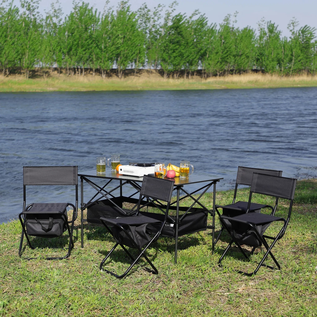 Outdoor Party, 5, Camping, Patio, BBQ, Picnics, Folding of Indoor, Table and Chair for Set Outdoor Black/Gray Beach,Backyard, Set