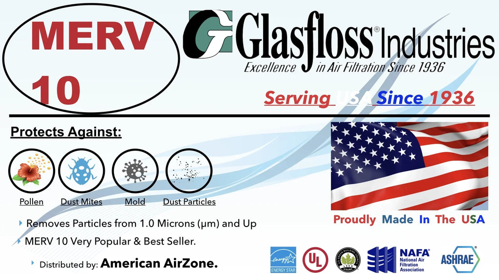 Office HVAC In 10x25x2 - 10 MERV USA. of - 12) Glasfloss - 2" or Filter Filter (Pack Pleated Air - or Air The Filter Made AC Home Air - - Furnace