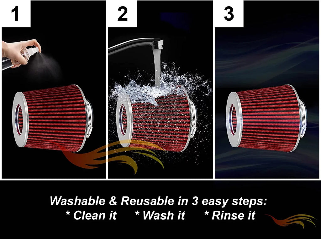 Rtunes Ram Air Intake + Racing For Short Lancer Compatible 2.0L 02-07 Mitsubishi Kit Combo Filter RED