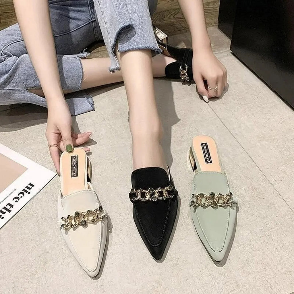 Summer Square Women Slides Square Ladies Toe 2023 black Luxury Mules Footwear Heels Slides Slippers Shoe Chain Shoes Fashion 37 Low