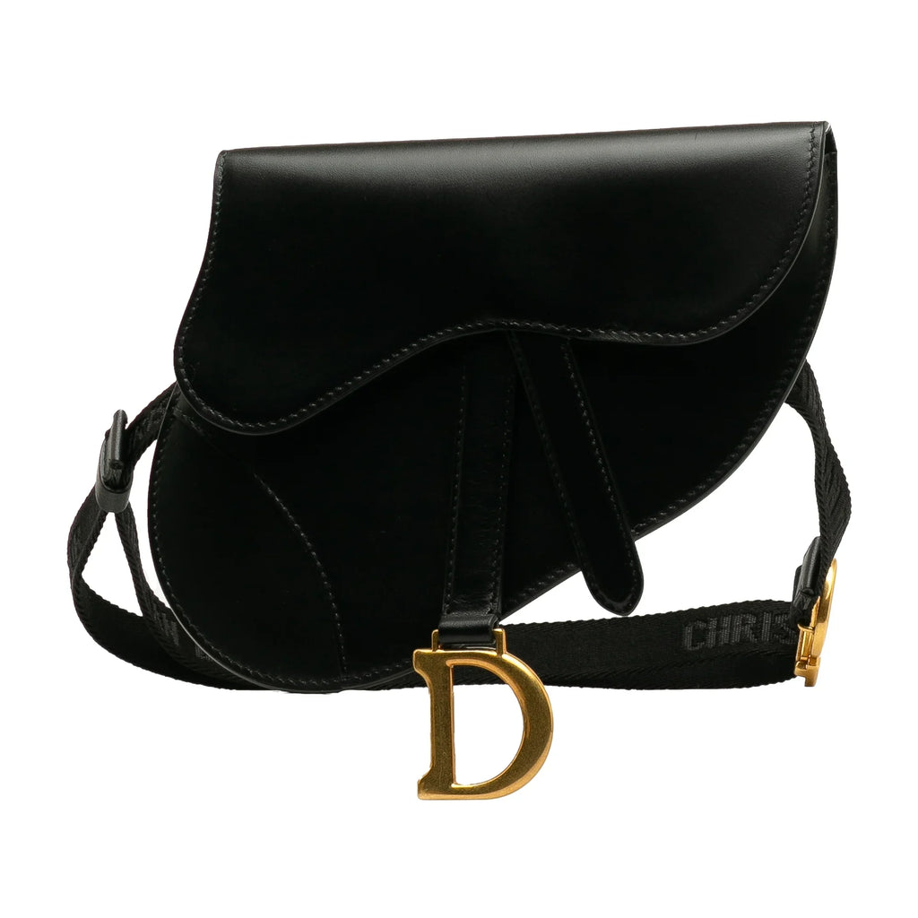 Black Pre-Owned Belt Authenticated Saddle Bag Dior Calf Unisex (Good) Leather