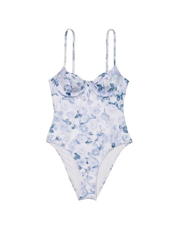 Essential New 1 Toile Rose Blue Wicked Victoria's M/L Swimsuit White Piece Secret