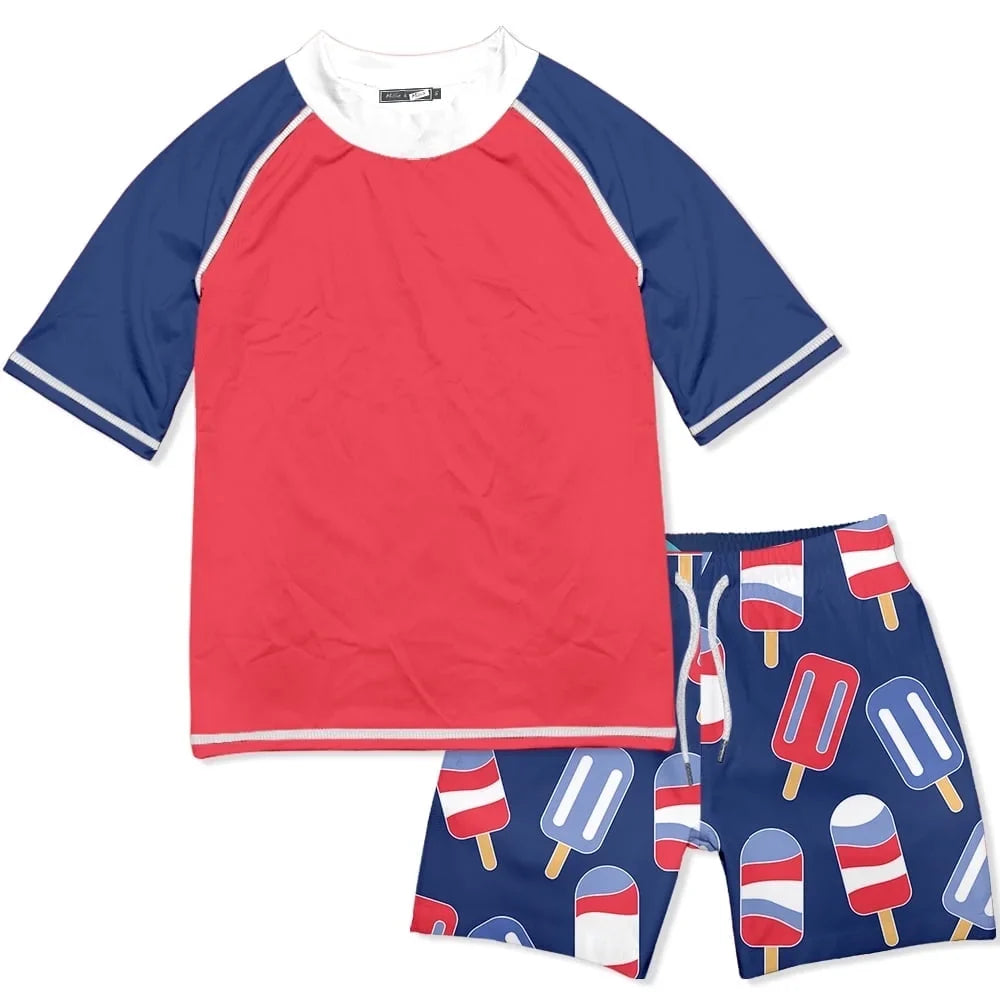 UPF Size Rashguard Set 50, Loves Male Lily Millie Popsicles Red Swimsuit Short-Sleeve 2T-10