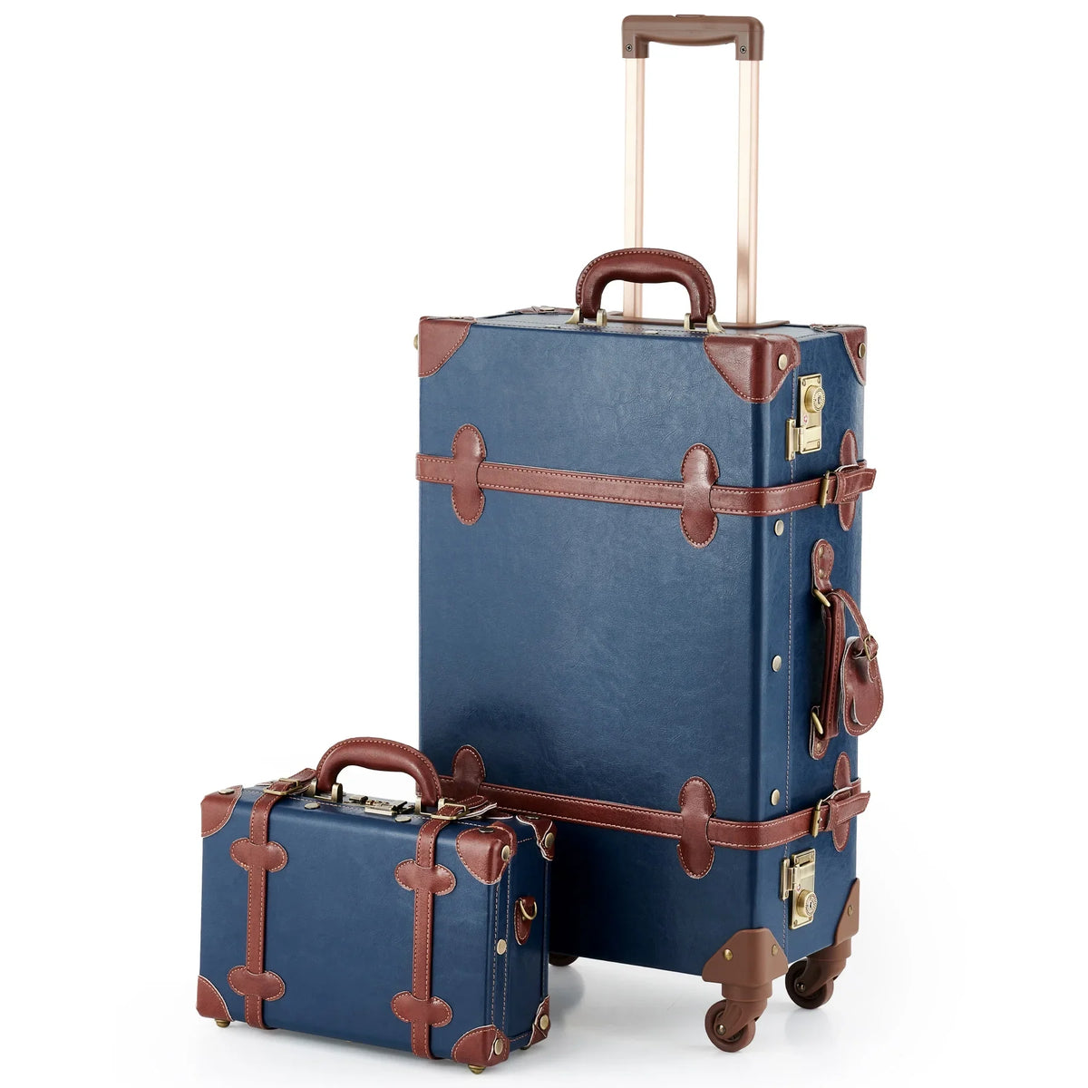 24"+12",Blue Sets Women Wheels CO-Z Spinner Carry Travel Vintage On 2 Suitcase Luggage for with Trunk Piece, Combination of