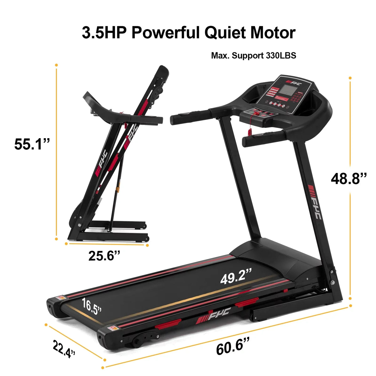 Machine Exercise 3.5HP Running - Treadmill with Max Capacity Home for Home Weight 16KM/H LBS Speed 330 Foldable Treadmill Workout Incline/, Electric Assembly, Gym Folding FYC Easily Dcenta