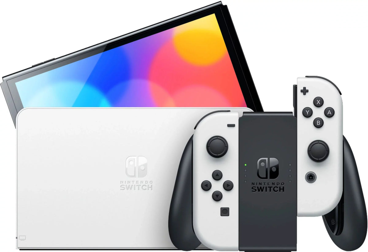 and New Dock OLED Mytrix and Improved Mario HD with Nintendo Kingdom Battle Accessories 2021 White Con 64GB LAN-Port Joy Switch Rabbids Model Screen Console