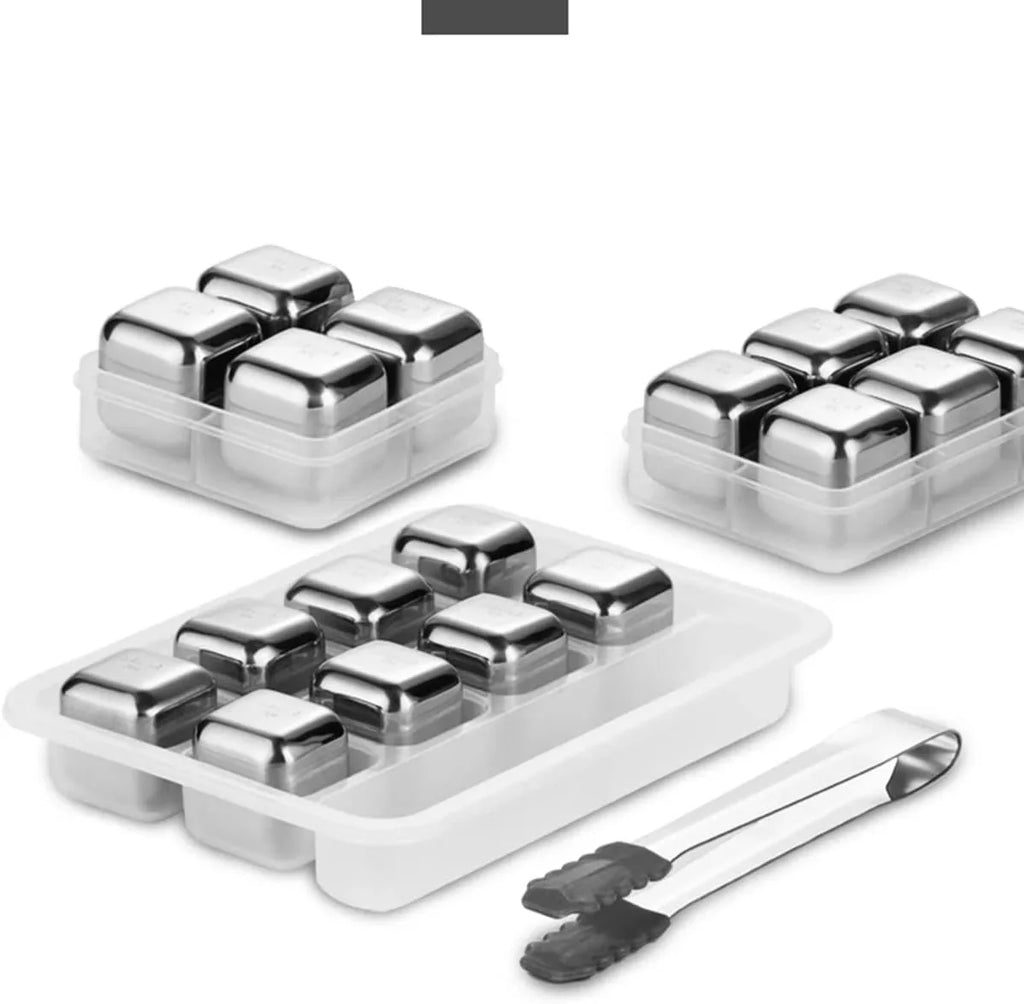 Ice for Chilling (Size Metal Stones, Drinks for with Ice Box, Rocks Steel Stainless Chiller : Whiskey pcs Vodka, No Waterless Cubes Whiskey Set of Rum Dilution Reusable Wine Cubes Scotch, 6 Ice 4/6/8