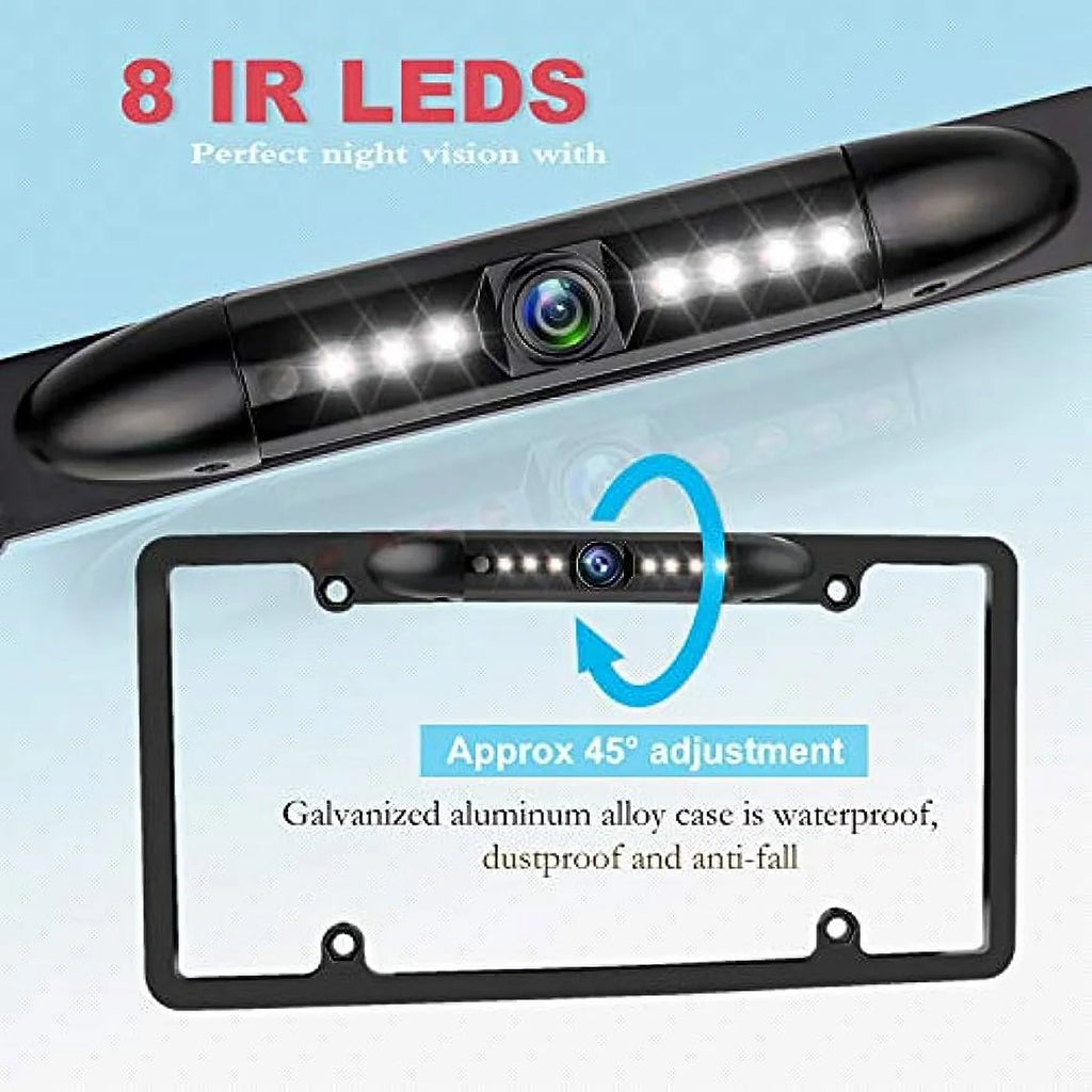 LED Vision Waterproof 7 Viewing View Night Camera, Bright High License Camera Rear Reversing Angle Universal 170° Plate Camera Sensitive Backup Car HD