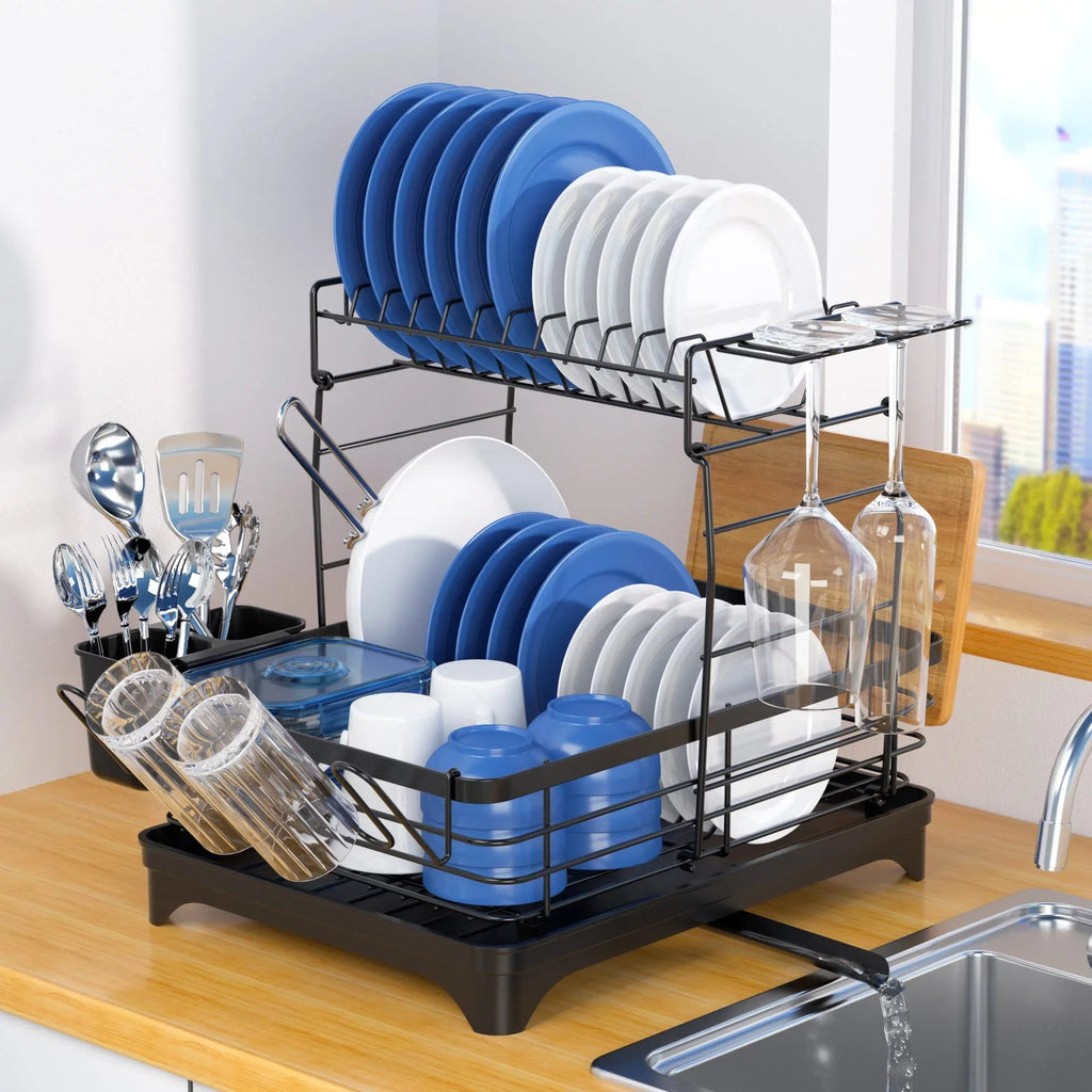 Kitchen Extra 2 Black Large Dish for Drying Tier Rack Counter,