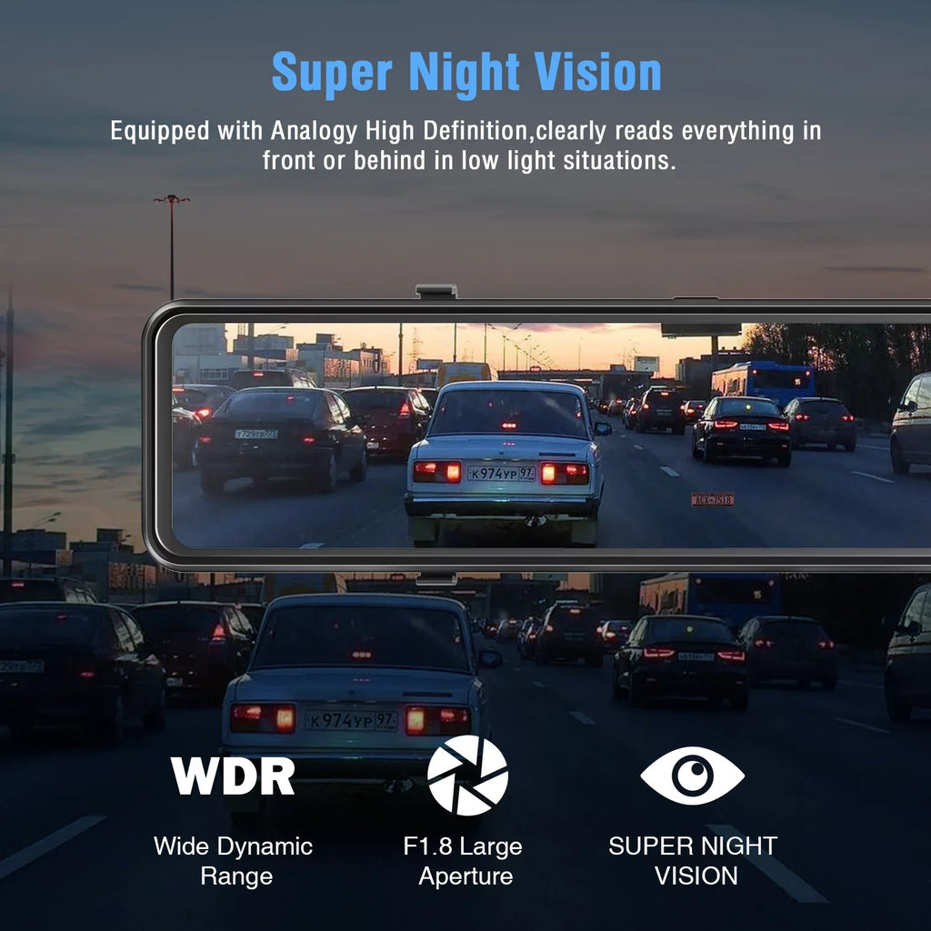 for Assist, 10" Camera, Backup Full Mirror Waterproof Loop and Dash Rear Rear Front Mirror Car, Touch View Reverse 1080P Recording, Dual G-Sensor Camera Camera, Screen, 2.5K TOGUARD Parking Dash Cam
