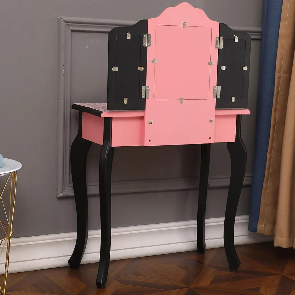 with Dressing Organizer, Table Bedroom Topcobe 2 Vanity Girls, with Removable Stool Desk for Pink Set Makeup Vanity Mirror Drawers Table with Makeup Table
