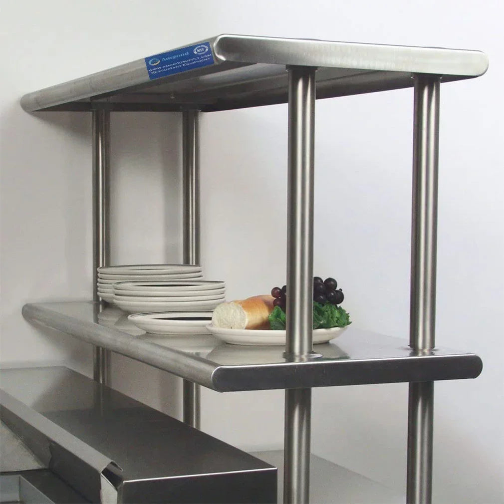 Steel Work 12" Table Double Kitchen x & Two Table 14" Wide Shelving Tier Overshelf | Shelves Prep With Metal Combo 60" | Stainless