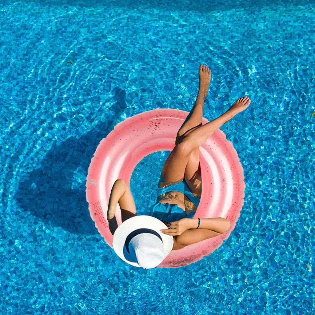 Adults Fun Pool Inflatable Floaties, Toys, 48 Round Inside, Glitter Rose Summer Pool Float Kids Inch Rings Gold Alyvia Swim with | Party for Beach &