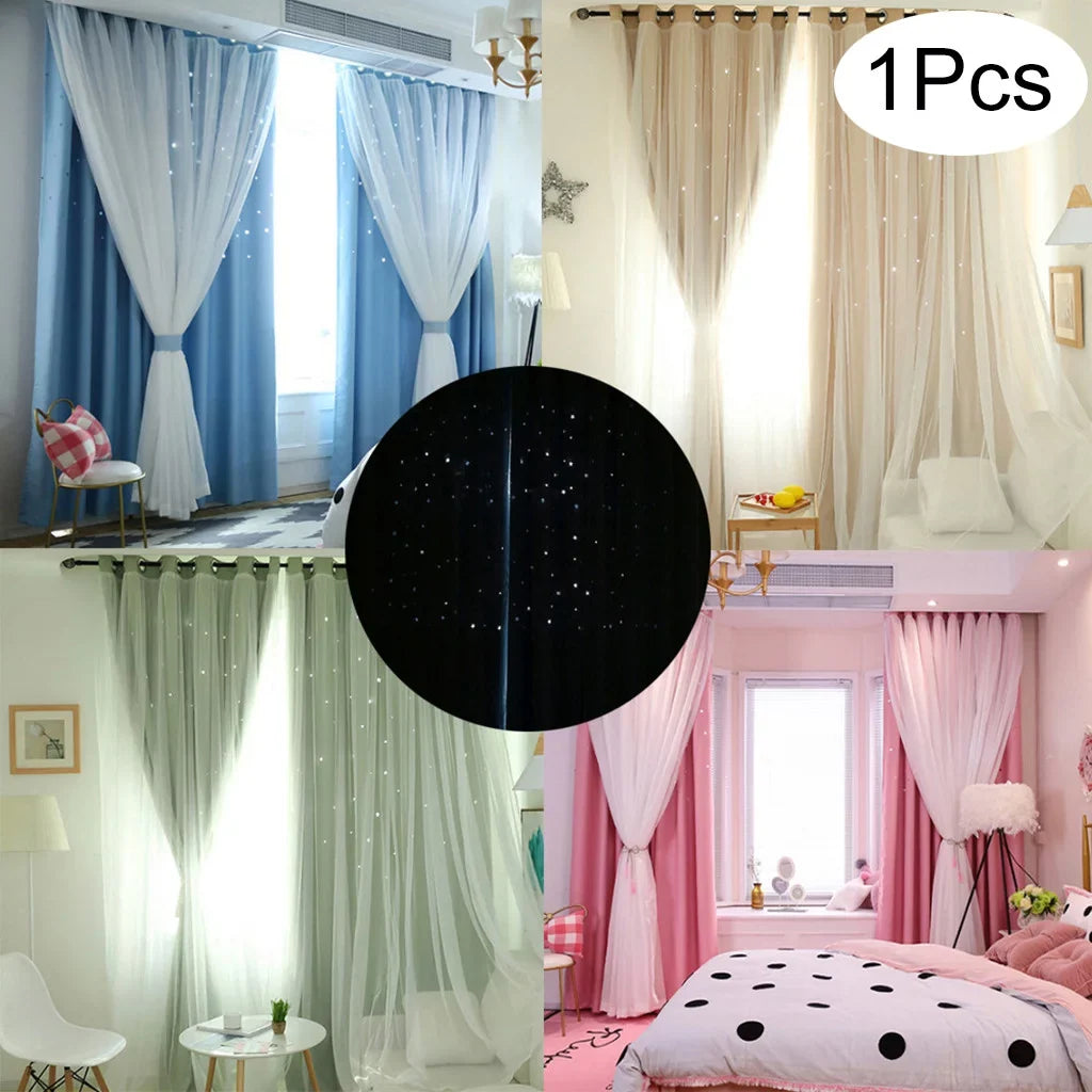 Valance Treatment Window Tulle Double-deckLight Sheer tulle Sky Voile Drape Curtain Starry curtains linen