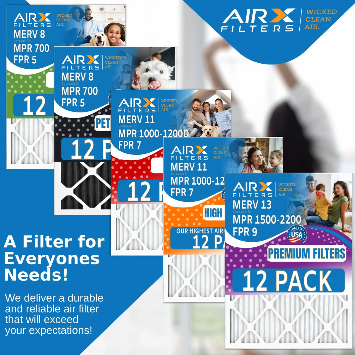 USA 14x25x1 FPR WICKED 12 Pack Filter AIR. MERV 11 & 7 by of Filters MPR AIRX 1000, MPR to Air FILTERS Comparable Furnace CLEAN Rating, - 1200 Made in