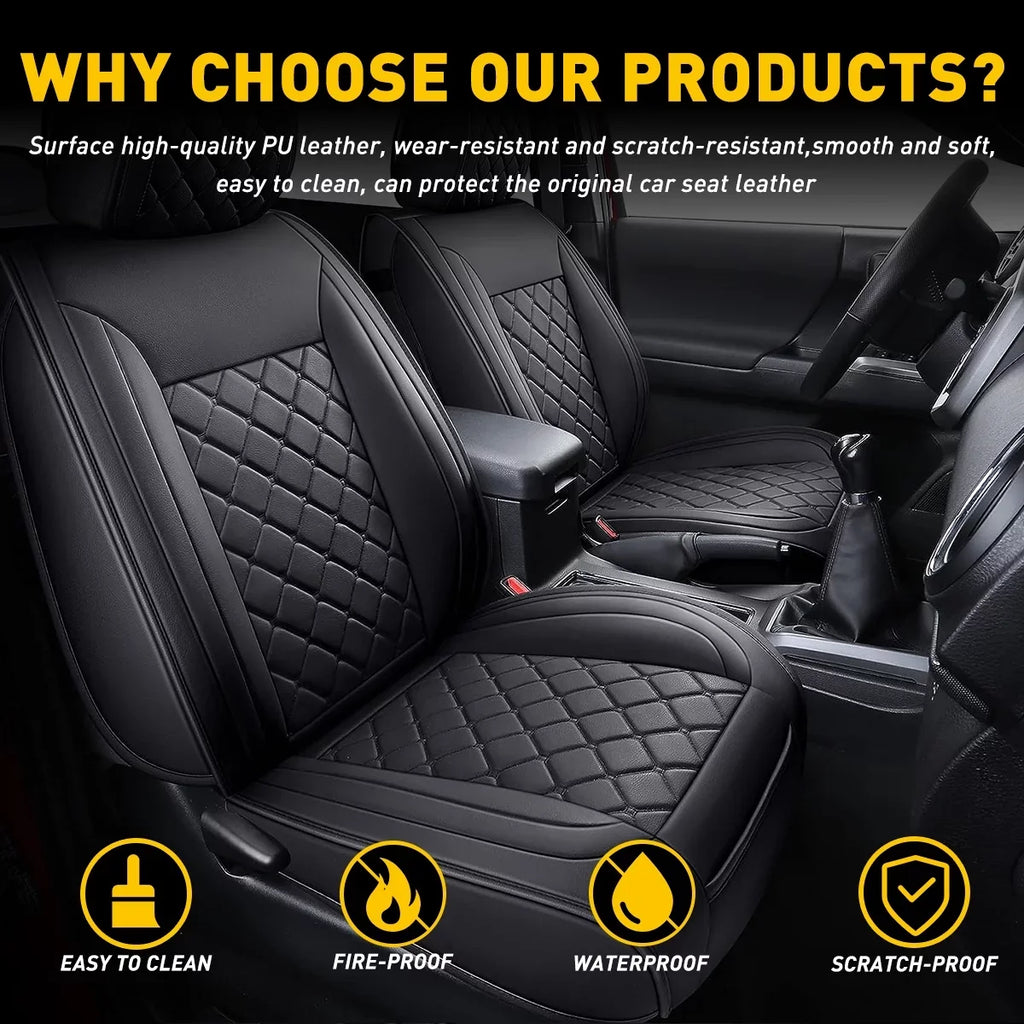 Set Toyota (Full Cab Full Seat for Leather 2007-2023 Covers Set, Black) With Crew Tacoma Fit Car Waterproof