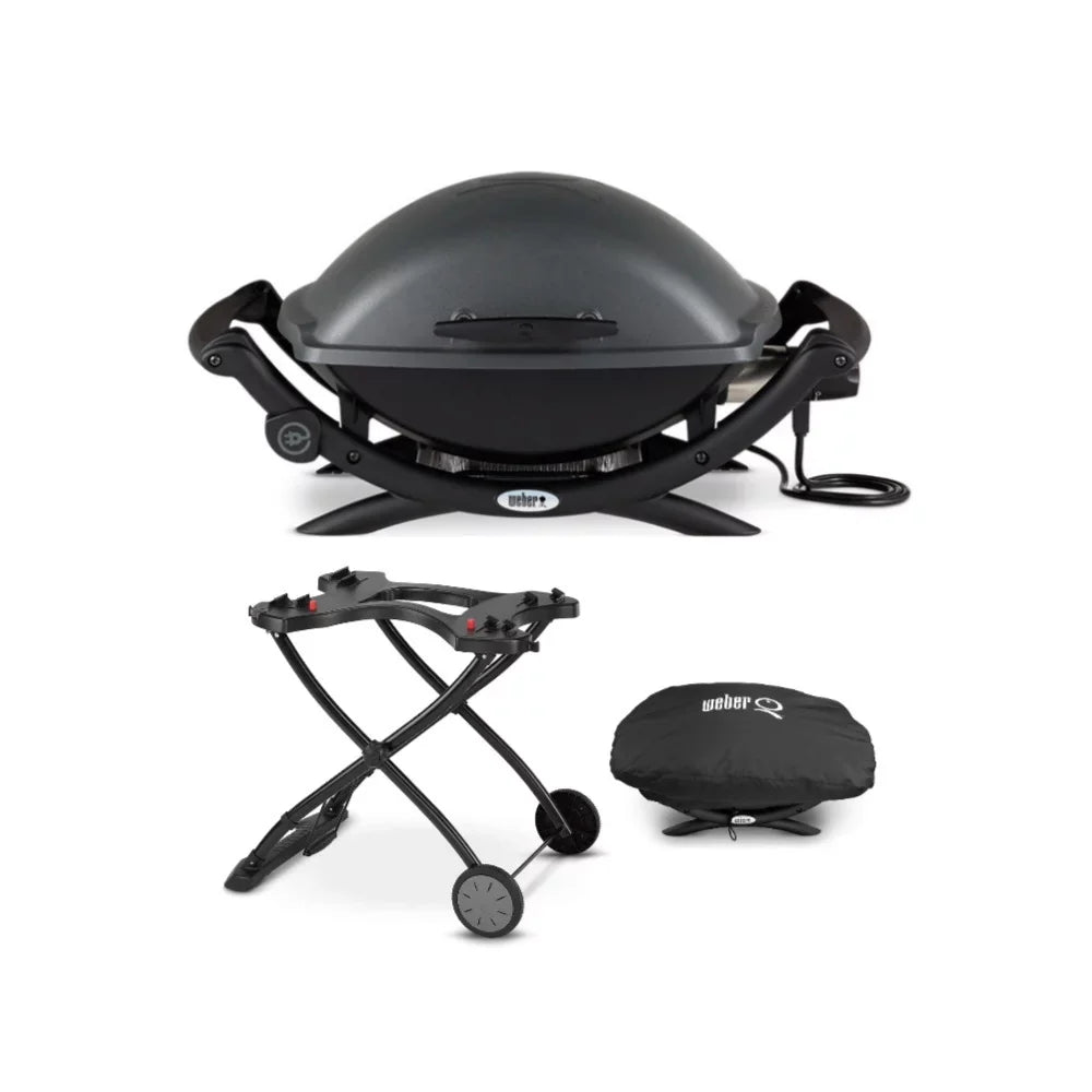 and Grill Bundle Cart 2400 Q Cover (Black) Grill Electric with Weber