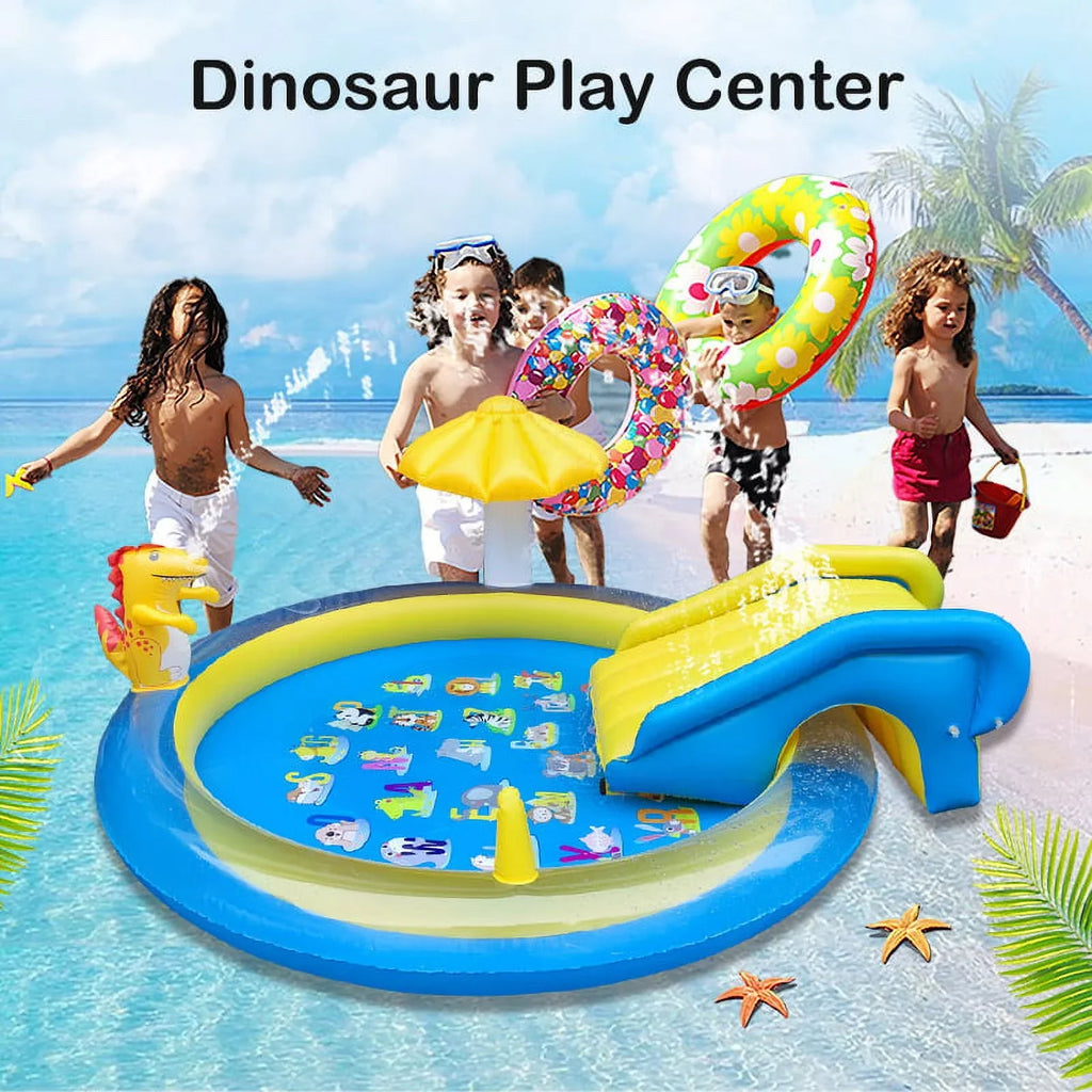 2+ and Age for with Cute 78 Yellow Pool Indoor, Play 43 x Kids Dinosaur Blue Kiddie Sanmadrola Inches, Center x Dinoland Sprinkle Inflatable Outdoor Pool Wading for Backyard Pools 78 Slide Toddler