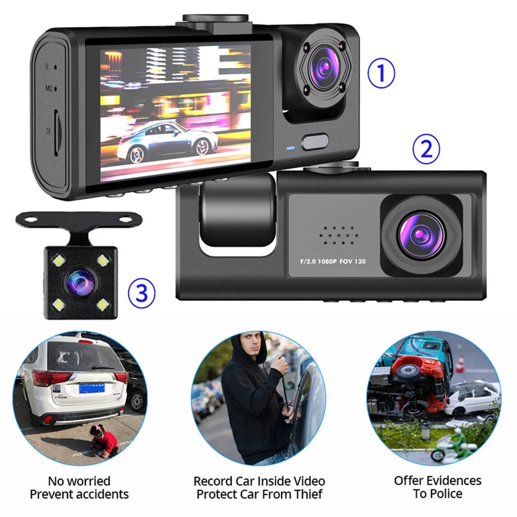 Dash Rear Video Andoer Car Camcorder Driving Car Vision Front Inside Recording Rearview Cameras Camera Night Car 1080P+720P+480p Recorder Mirror Safety 3 and Cam Auto Recorder