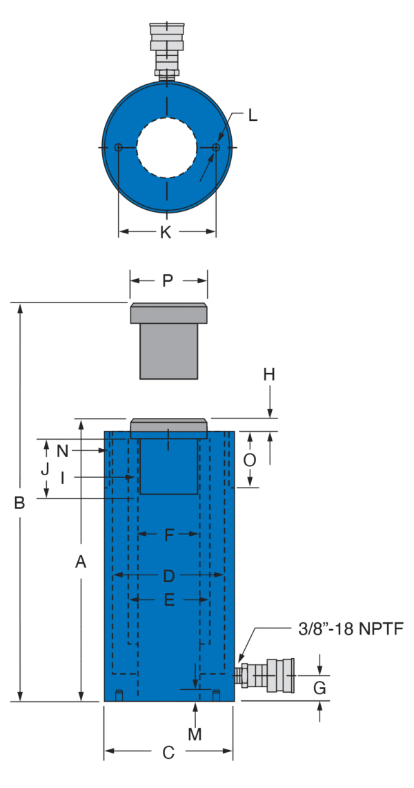 6.00" Hollow Cylinder, Hydraulics 20 Acting Single SHS206 Freedom Hole Ton Stroke -