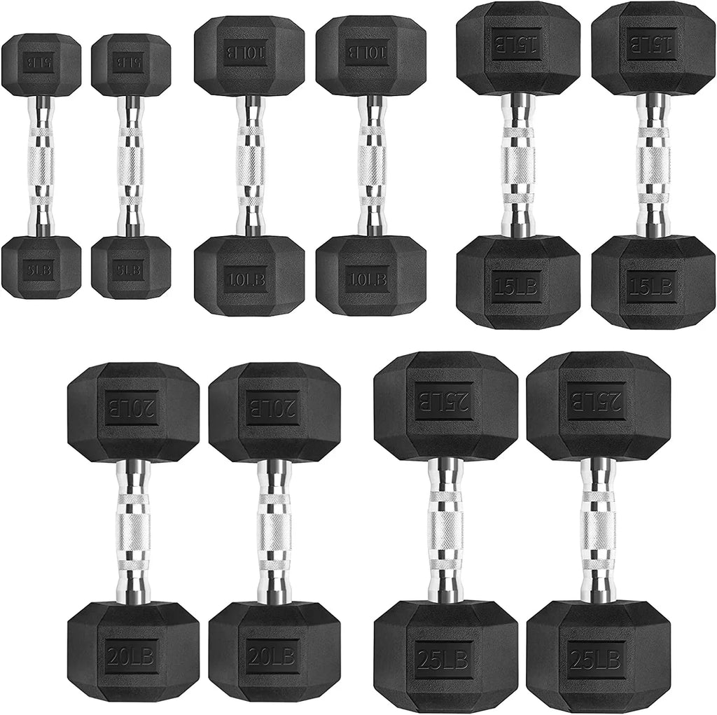 Rack 150 Rubber Dumbbells Hex Set and Coated Pound with Dumbbell