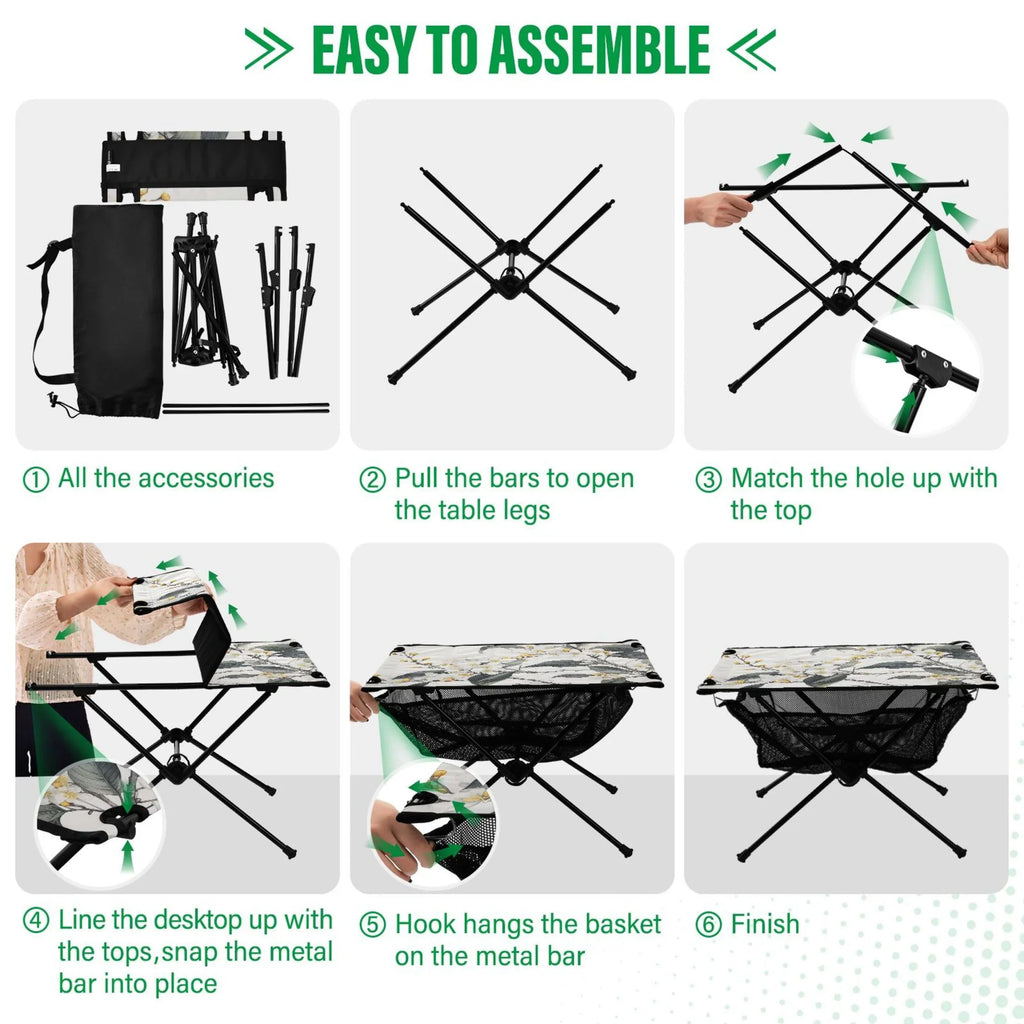 Flowers Jasmine Portable with Fishing BBQ Bag Outdoor Storage for Hiking Table Picnic Table Table Compact Beach Blooming Foldable Camping